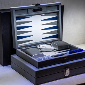 HECTOR SAXE Backgammon - GREY leather Buffalo SMALL