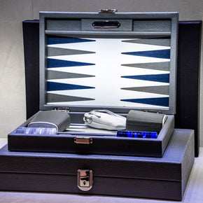 HECTOR SAXE Backgammon - GREY leather Buffalo SMALL