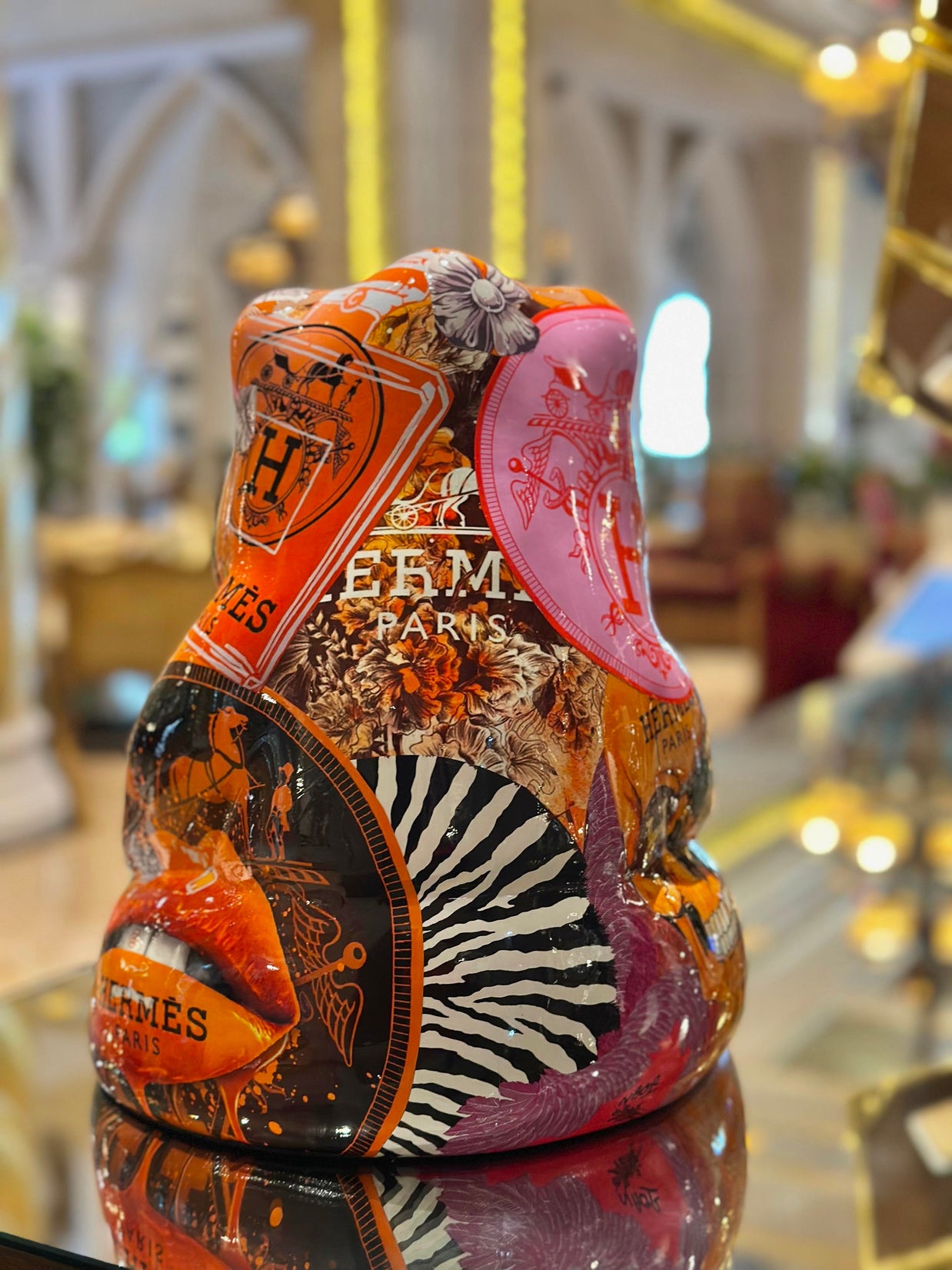 ARTNAOR - 40cm H Tribute Caped Bear - Pink/Orange