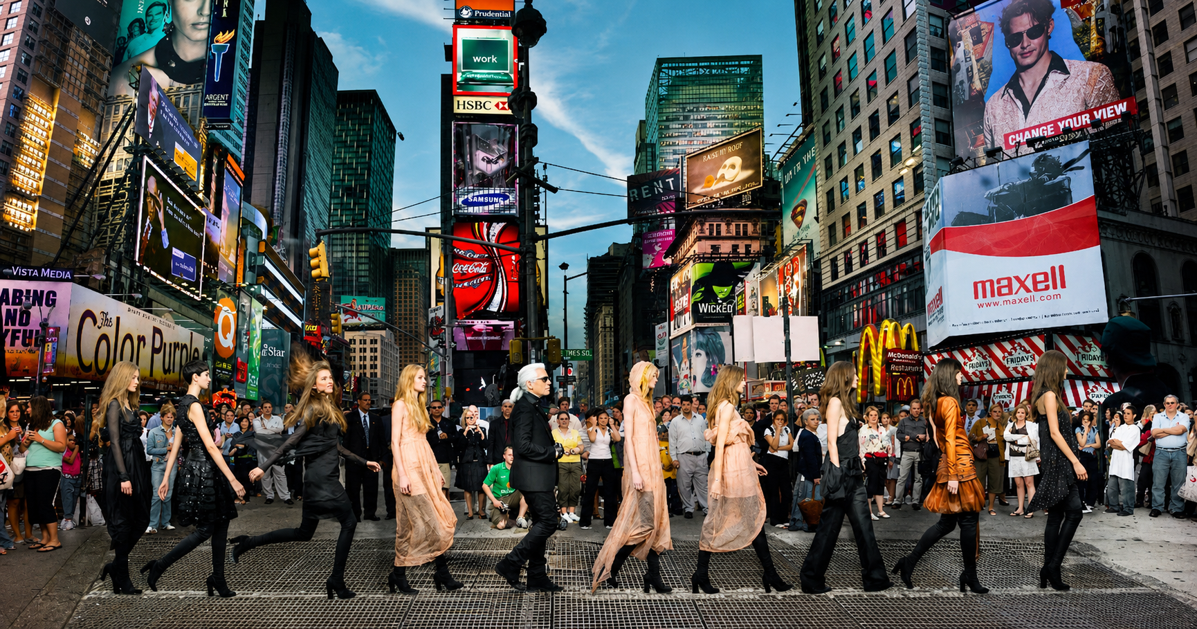 SIMON P - Karl Lagerfeld in Times Square, Editorial for Harper’s Bazaar 2006 NYC
