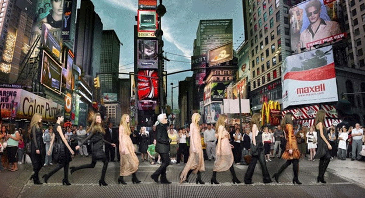 SIMON P - Karl Lagerfeld in Times Square, Editorial for Harper’s Bazaar 2006 NYC