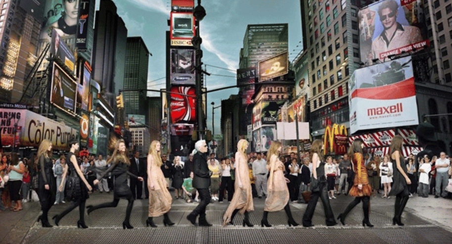 SIMON P - Karl Lagerfeld in Times Square, Editorial for Harper’s Bazaar 2006 NYC