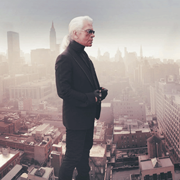 SIMON P - Portrait of Karl Lagerfeld, The Starrett Lehigh Building offices 2006 NYC