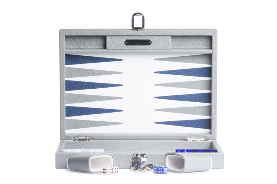HECTOR SAXE Backgammon - GREY leather Buffalo SMALL
