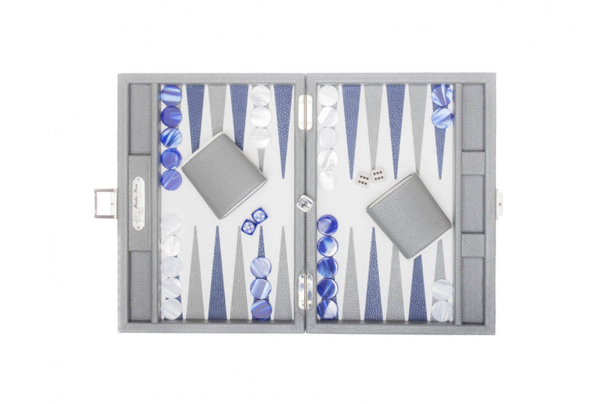 HECTOR SAXE Backgammon - GREY leather Buffalo SMALL