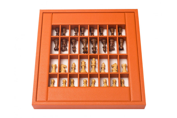 HECTOR SAXE Chess box - ORANGE leather Buffalo